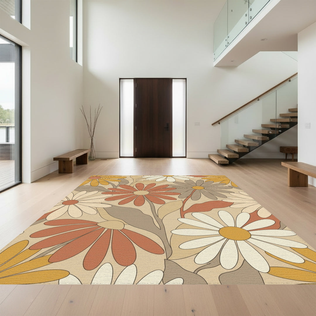 Earthy Tone Daisy Garden Floral Rug