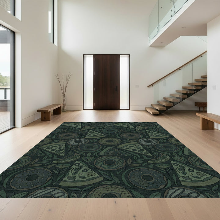 Green Pizza Donut Leaf Collage Rug