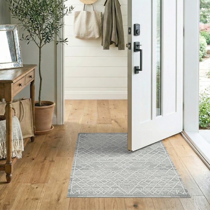 Grey Geometric Lattice Washable Area Rug