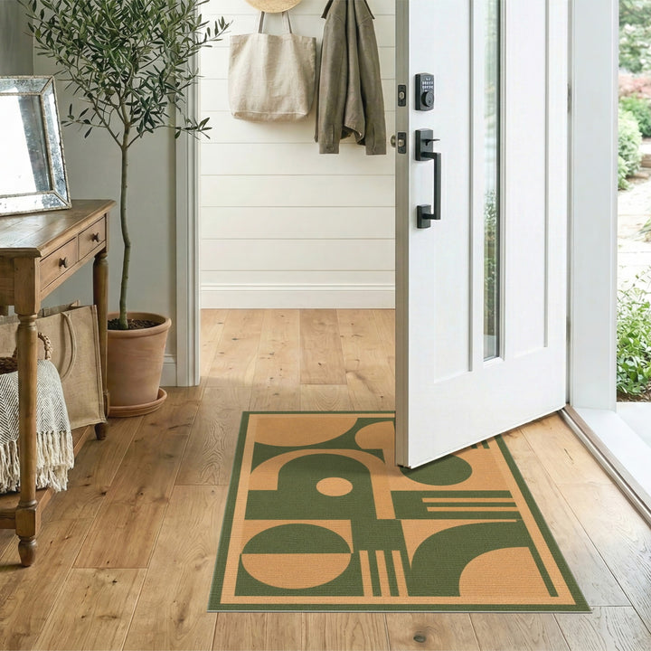 Abstract Green Geometric Abstract Area Rug
