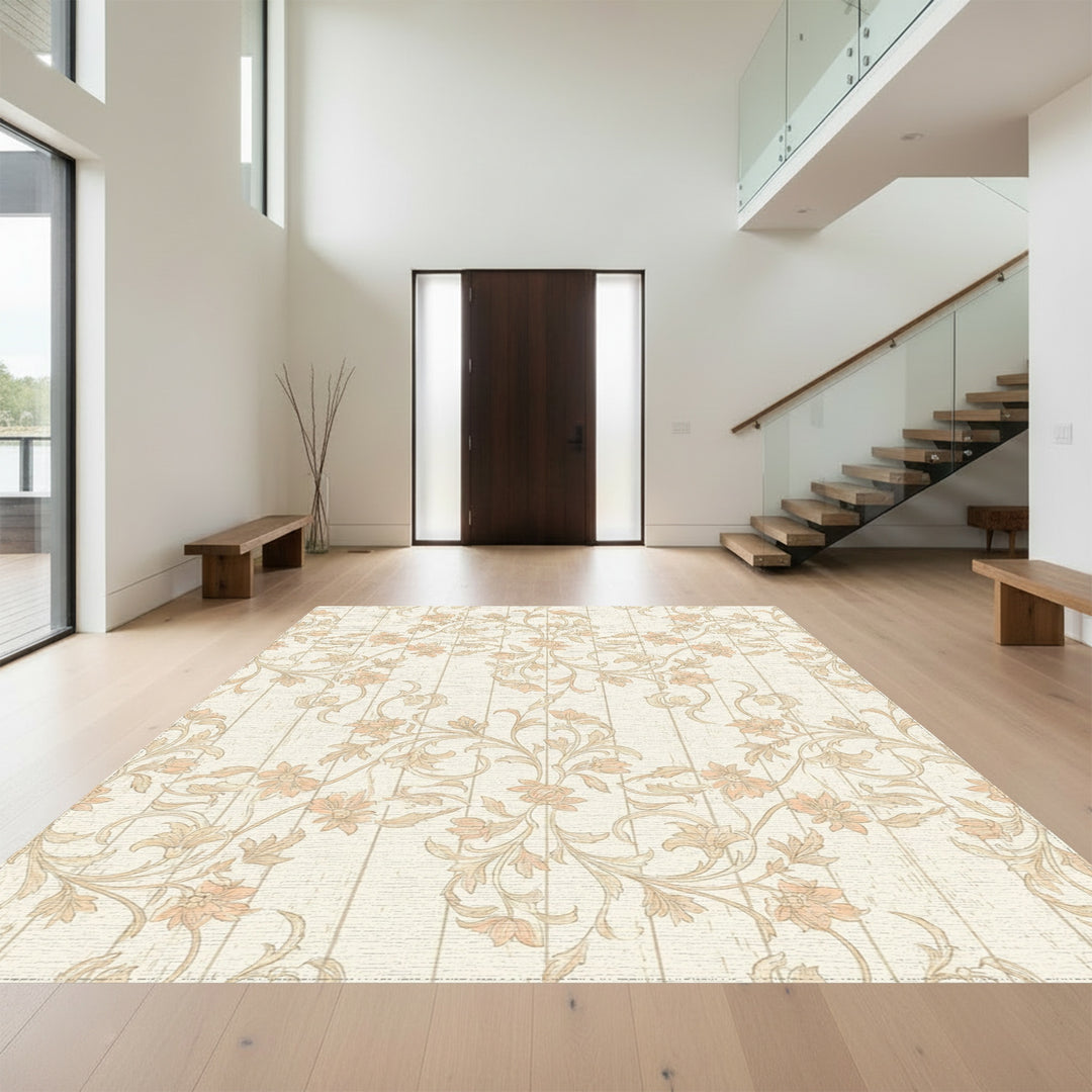 Cream Floral Vine Scroll Rug