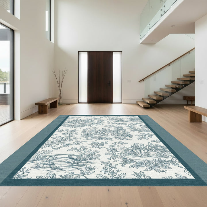Blue Classic Romance Garden Scene Rug