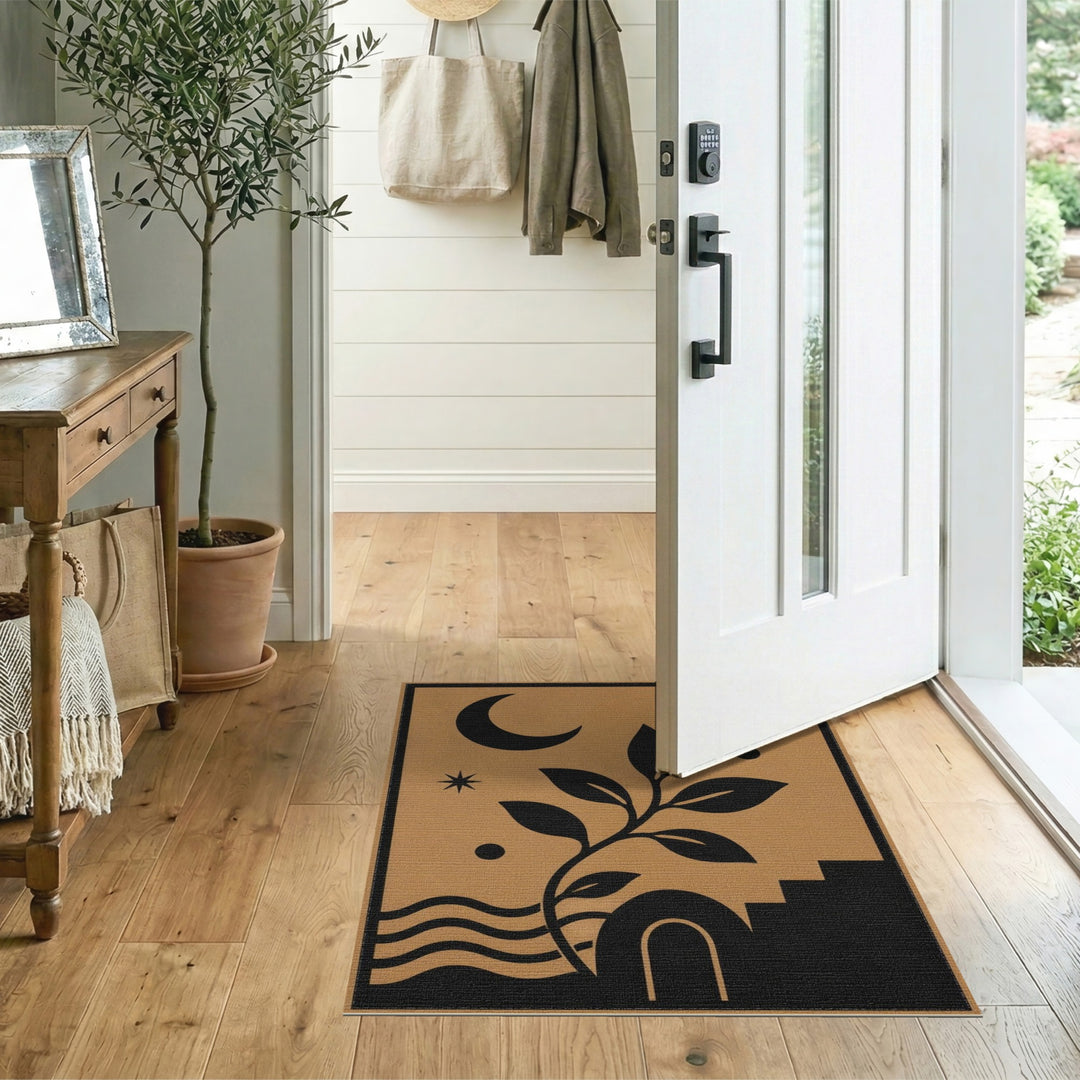 Boho Moon Plant Washable Area Rug