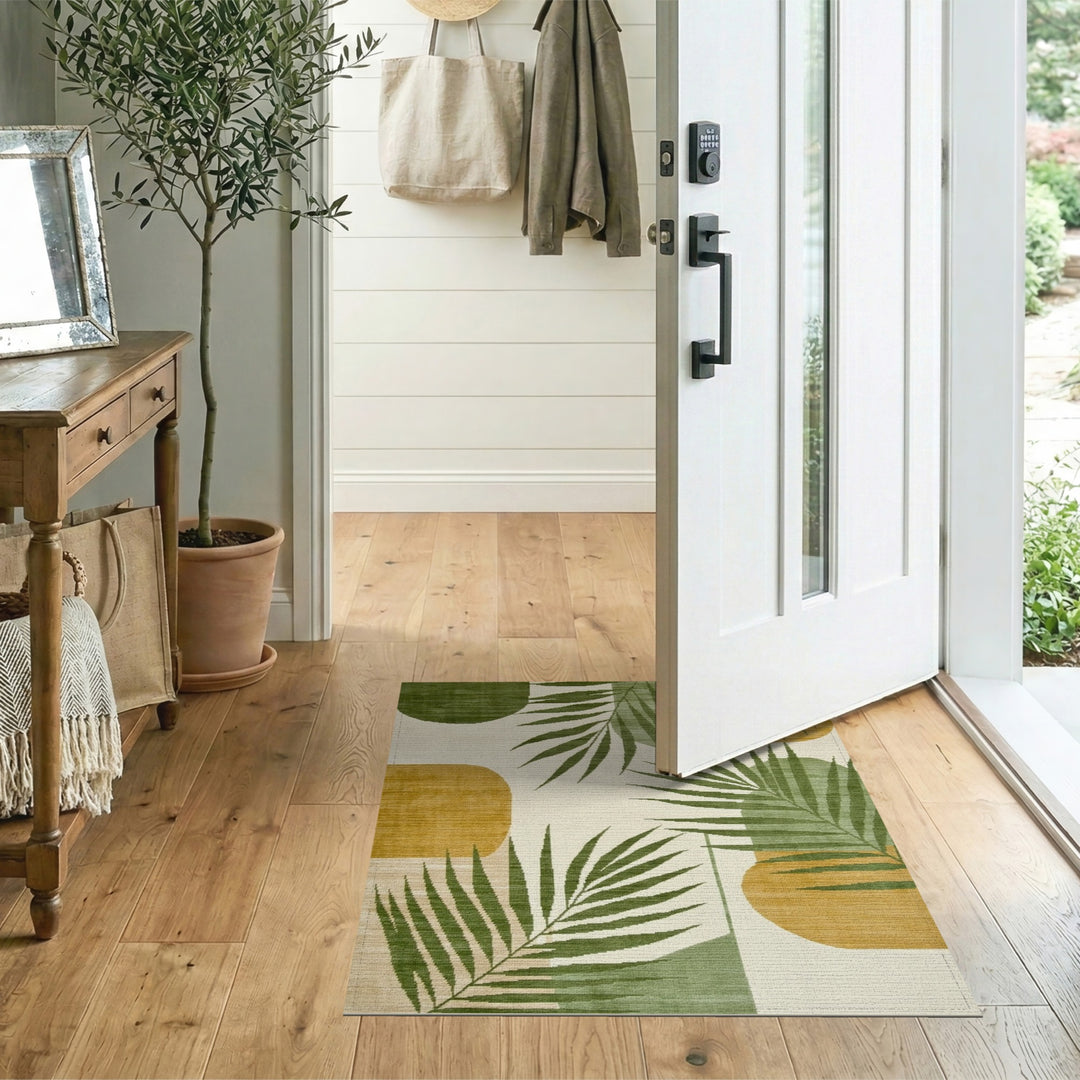 Green Palm Leaf Abstract Area Rug