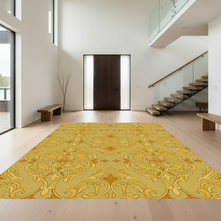 Golden Ochre Scrollwork Baroque Rug