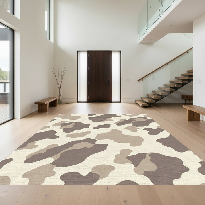 Neutral Earthy Tone Camouflage Swirl Rug