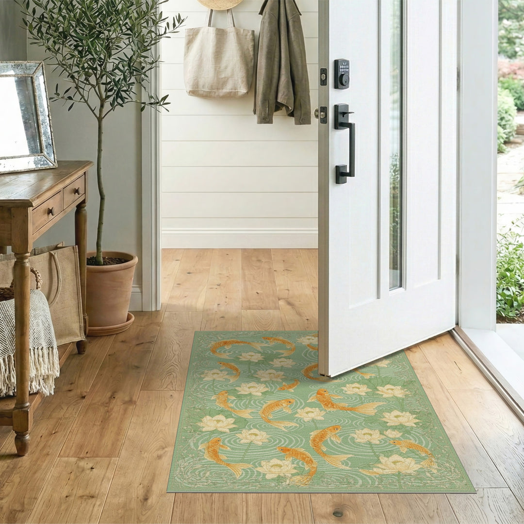 Green Koi Lotus Green Area Rug