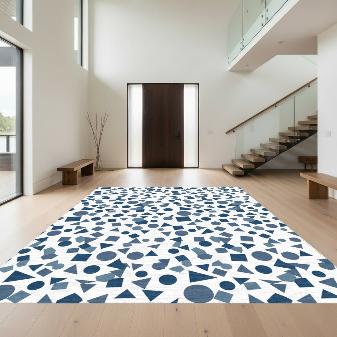Dark Blue Geometric Shapes Collage Rug