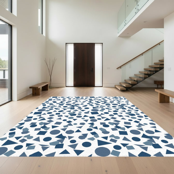 Dark Blue Geometric Shapes Collage Rug