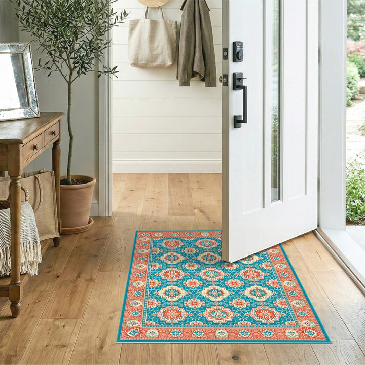 Teal Red Medallion Persian Area Rug