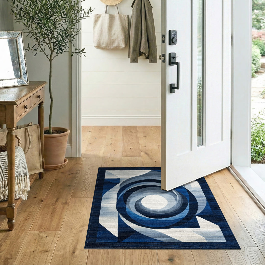 Blue Geometric Spiral Area Rug
