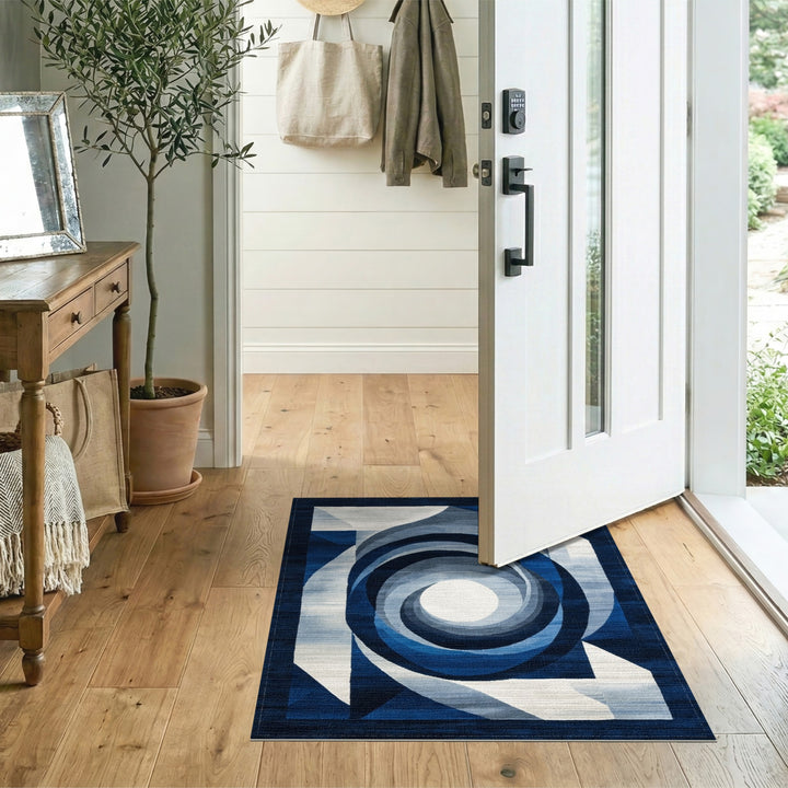 Blue Geometric Spiral Area Rug