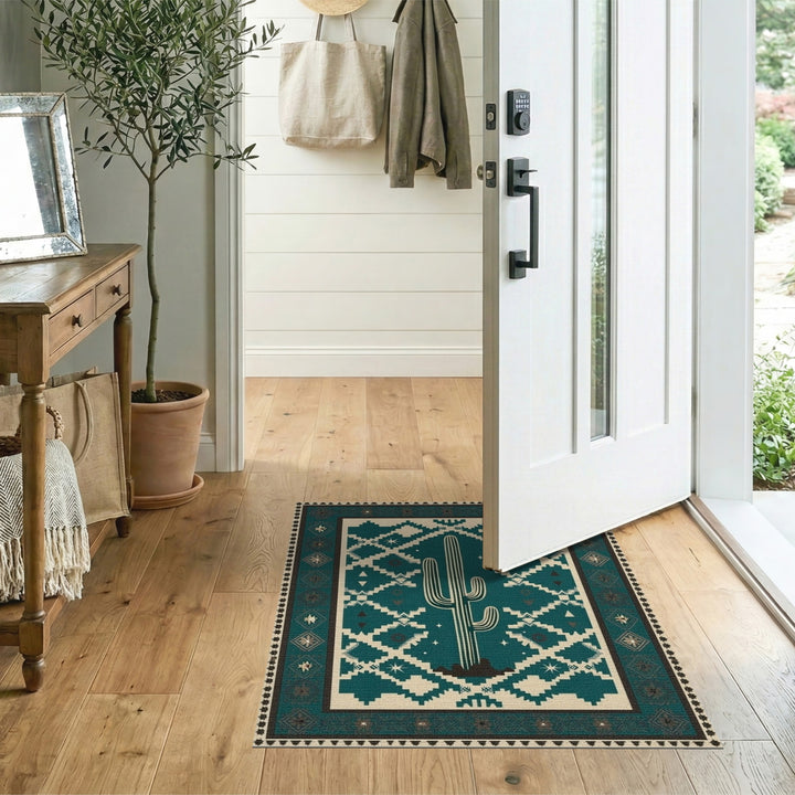 Teal Southwestern Cactus Area Rug
