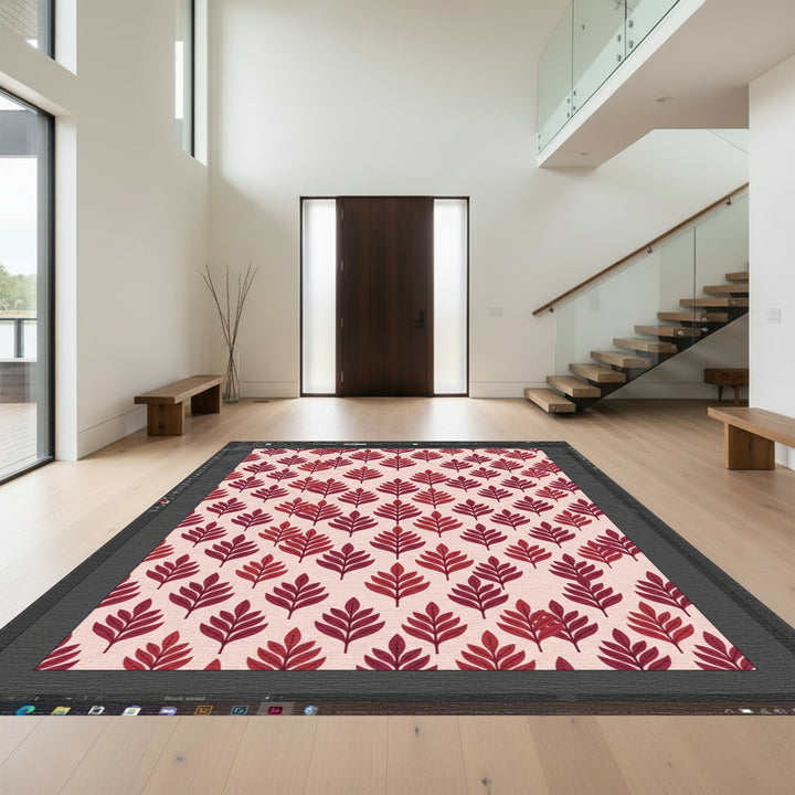 Crimson Leafy Botanical Repeat Rug
