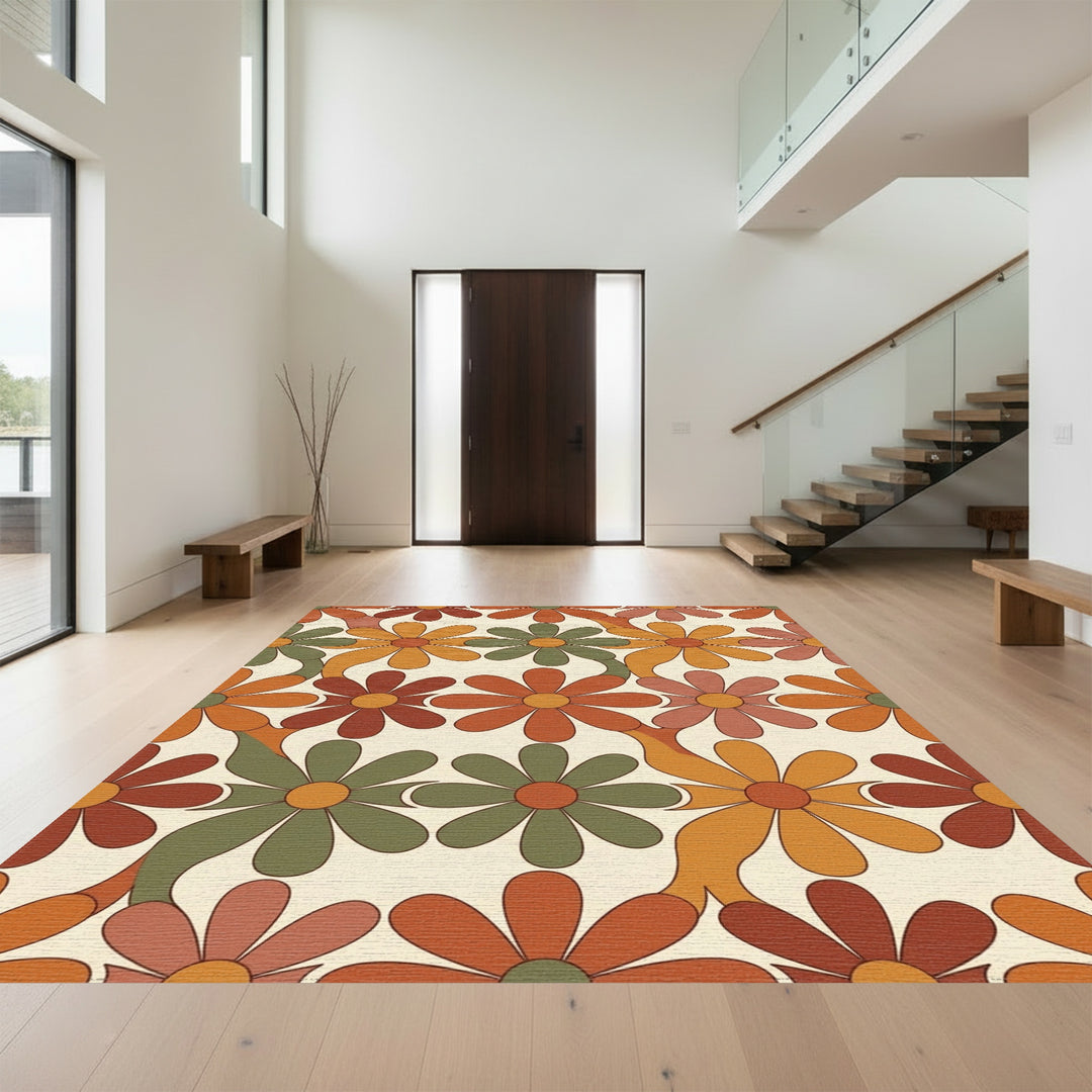Groovy Retro Floral Field Rug