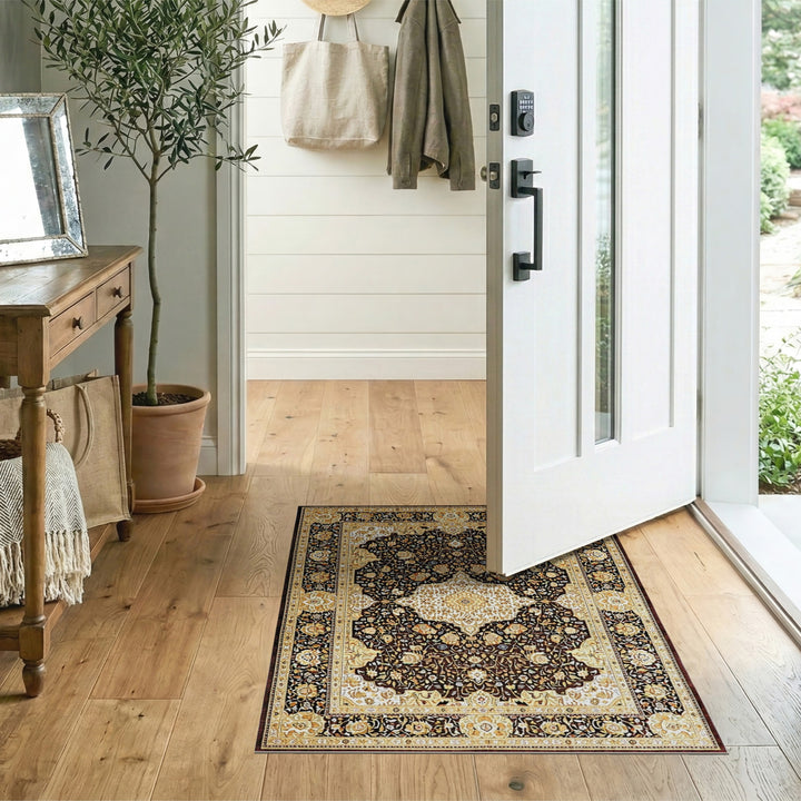 Black Ivory Persian Floral Medallion Rug