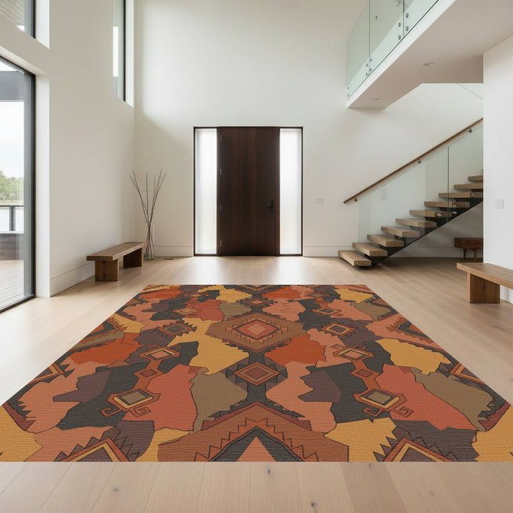 Earthy Tones Geometric Diamond Medallion Rug