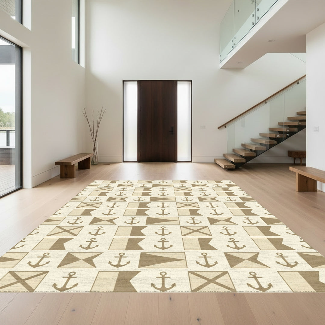 Tan Nautical Flag Anchor Repeat Rug
