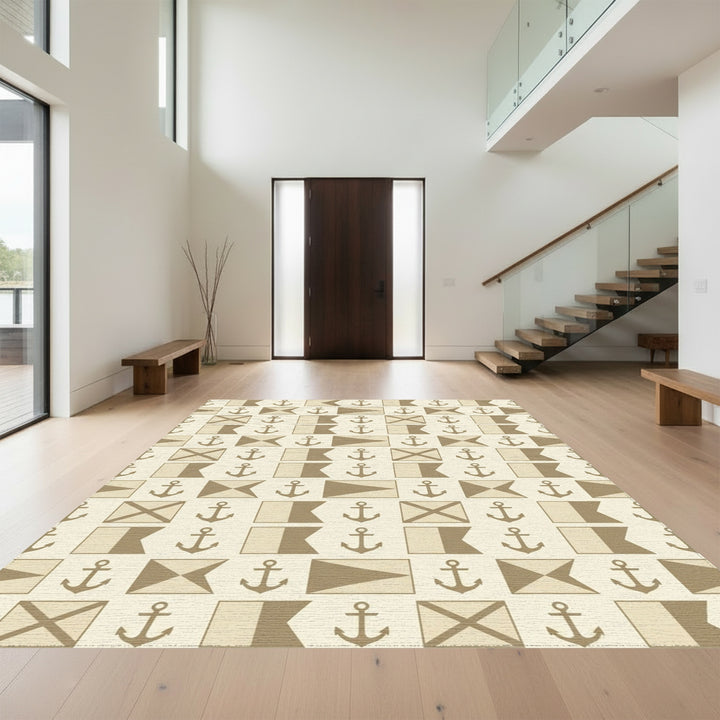 Tan Nautical Flag Anchor Repeat Rug