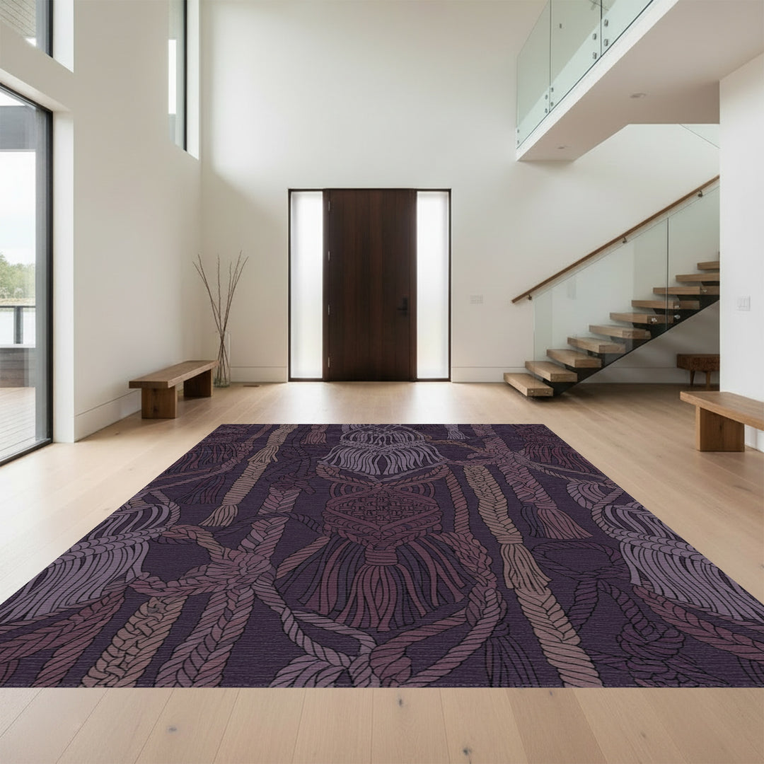 Deep Plum Macrame Rope Collage Rug