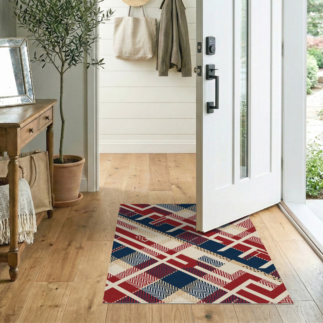 Geometric Modern Bold Geometric Red Navy Area Rug