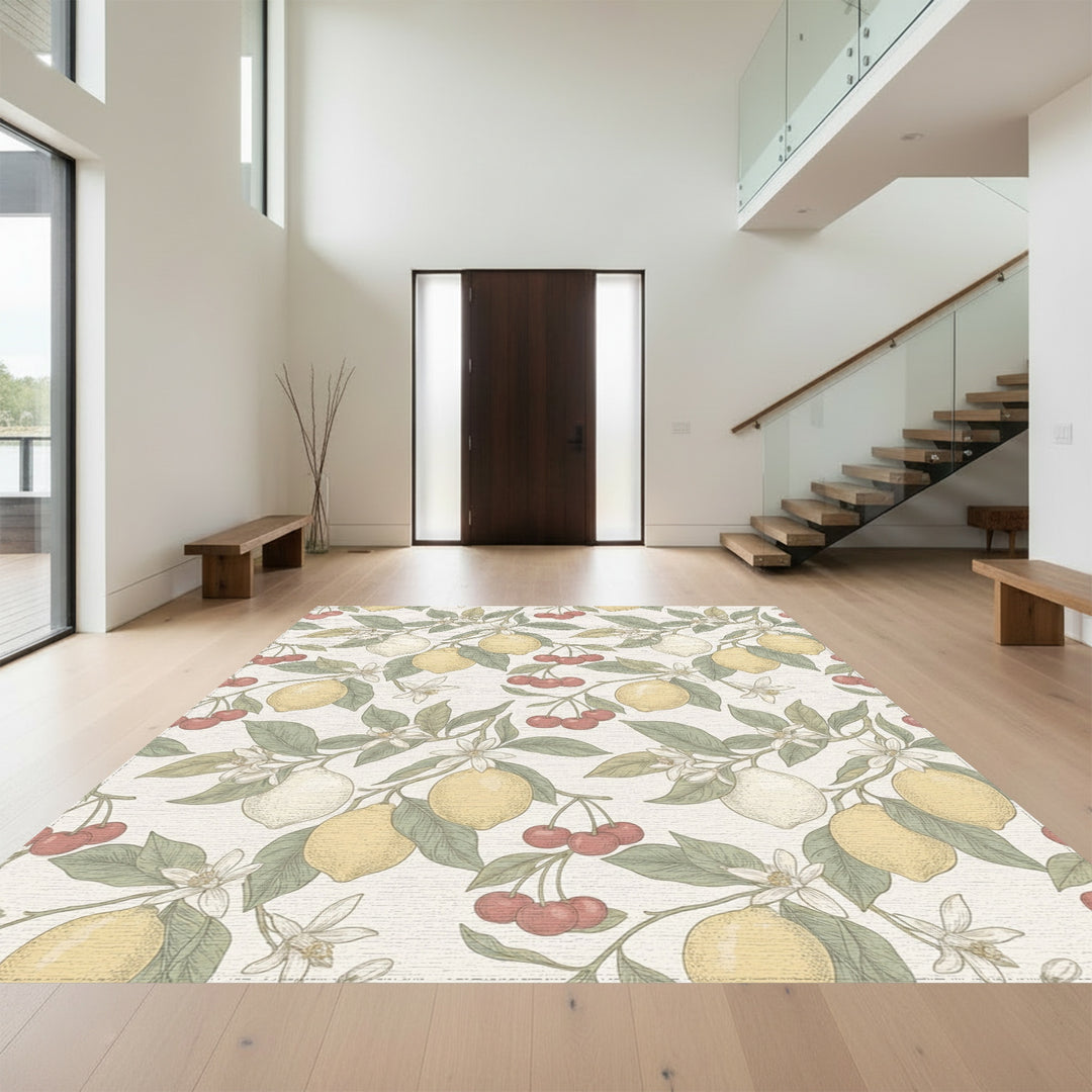 Yellow Lemon Cherry Blossom Branches Rug