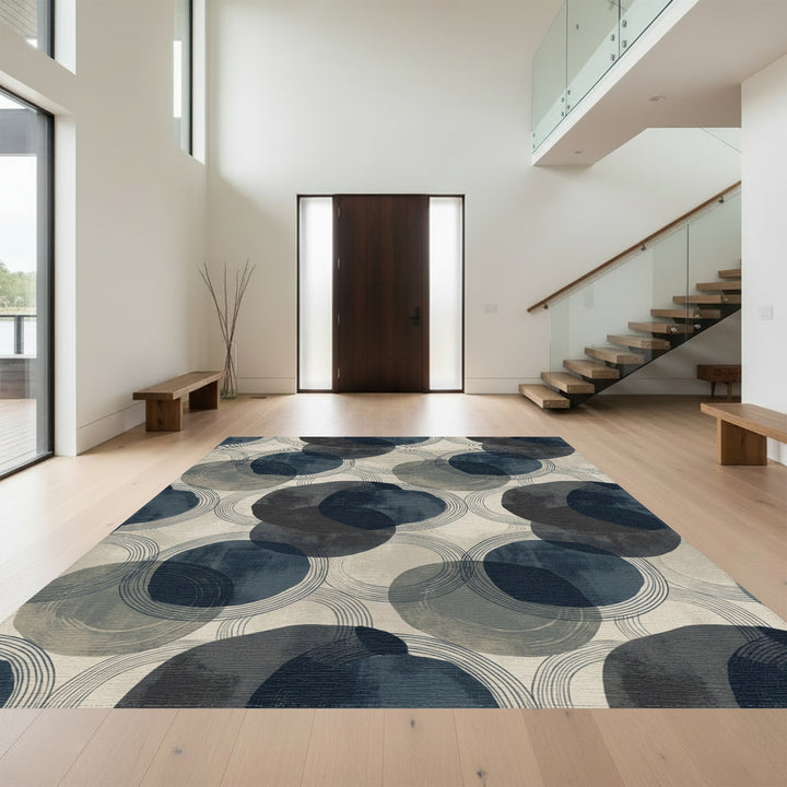 Mid-century navy blue abstract circles Rug