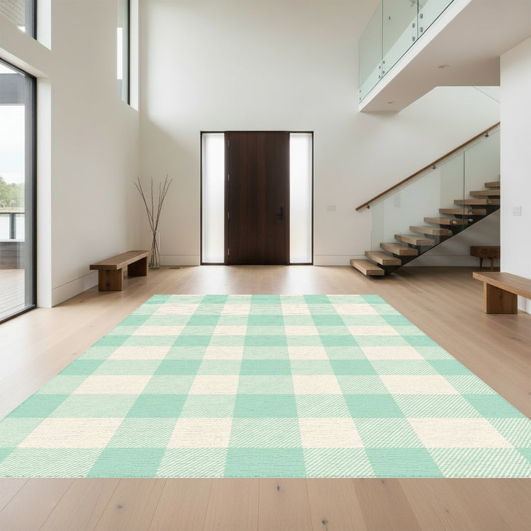 Soft Mint Gingham Check Rug