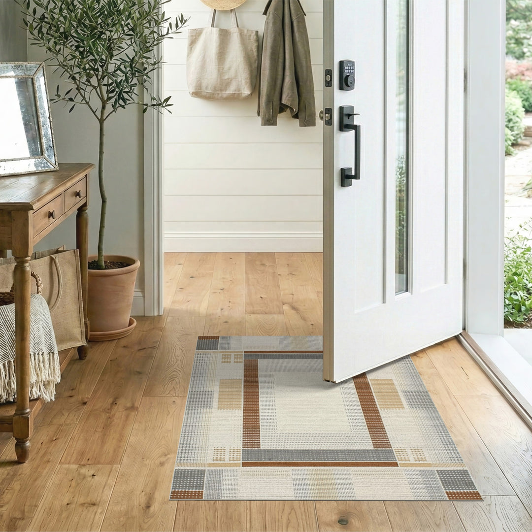 Brown Geometric Frame Area Rug