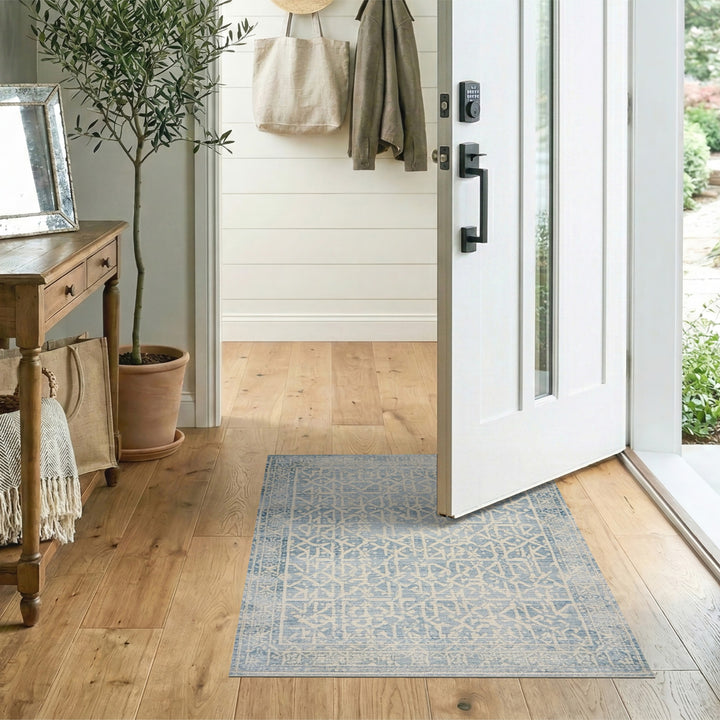 Blue Distressed Geometric Area Rug