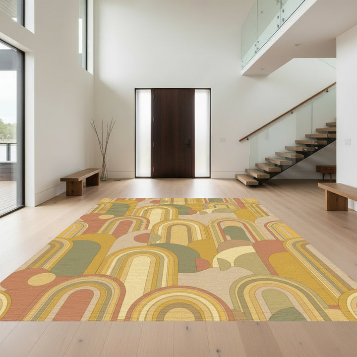 Retro Arches Ochre Sage Terra Cotta Rug