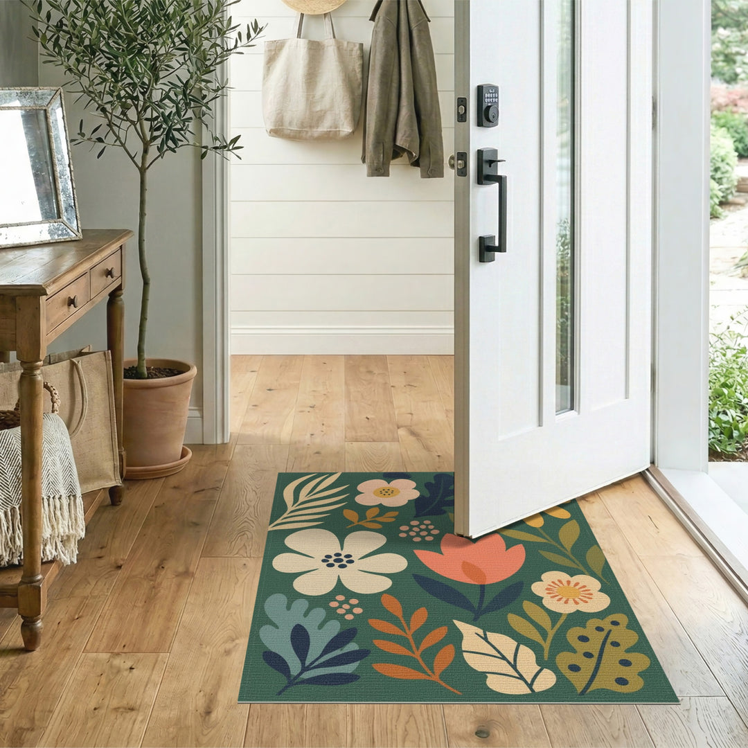 Green Floral Vintage Area Rug