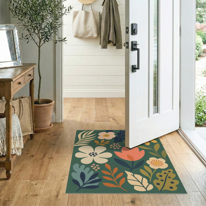 Green Floral Vintage Area Rug