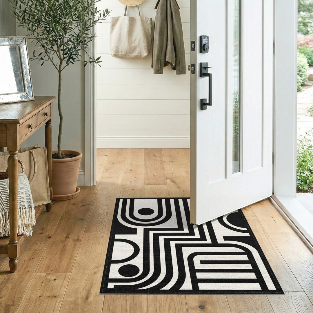 Bold Black White Geometric Area Rug