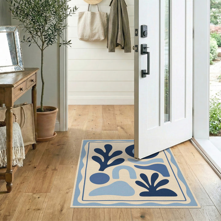 Blue and Teal Blue Organic Abstract Area Rug