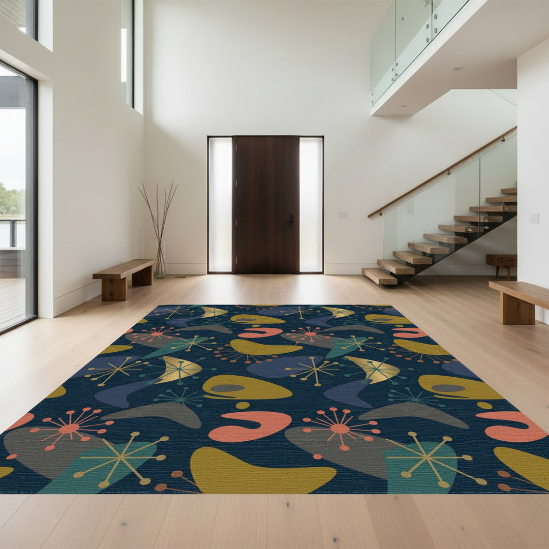 Retro Atomic Starburst Organic Shapes Rug