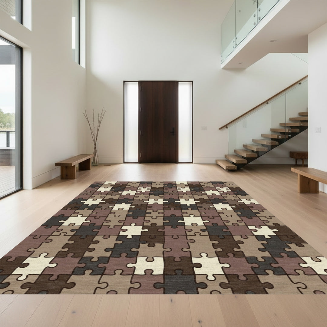 Earthy Tones Interlocking Puzzle Pieces Rug