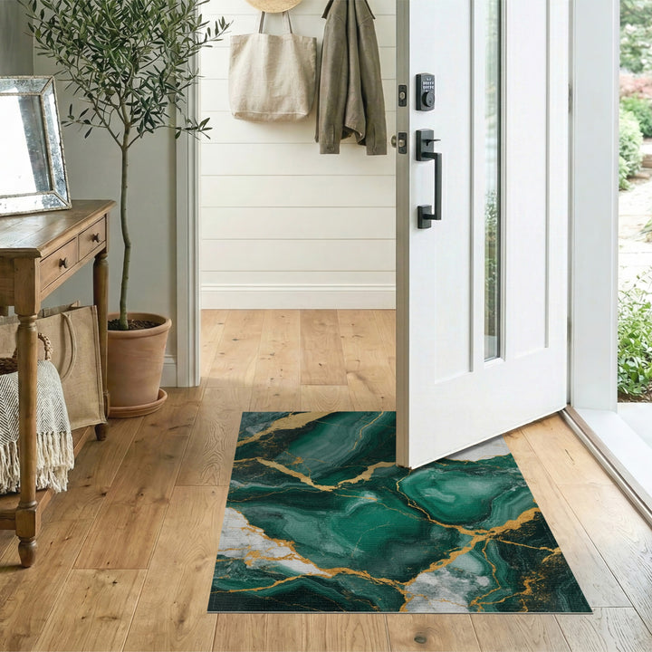 Emerald Green Marble Gold Area Rug