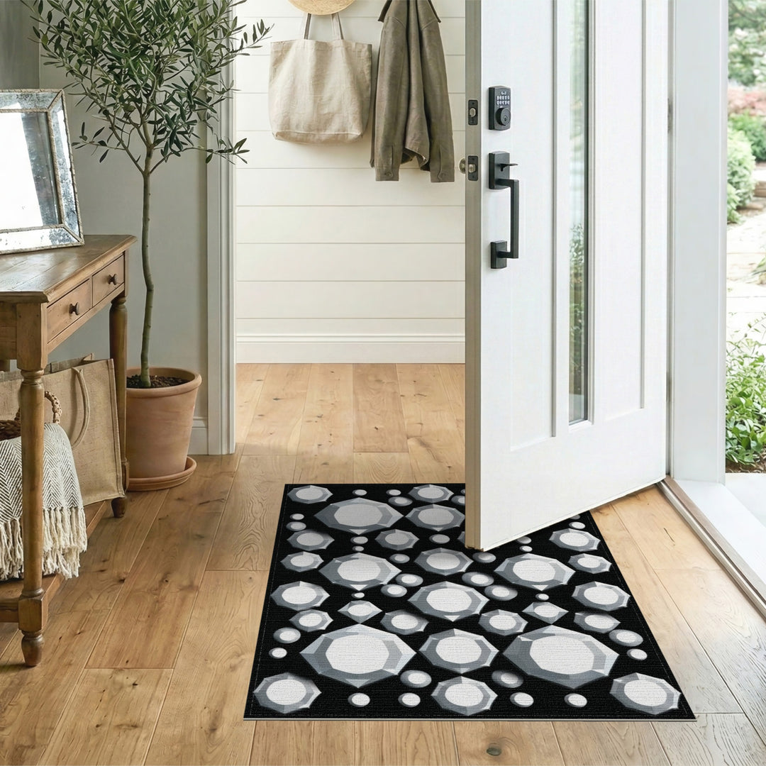 Black White Gemstone Cluster Area Rug