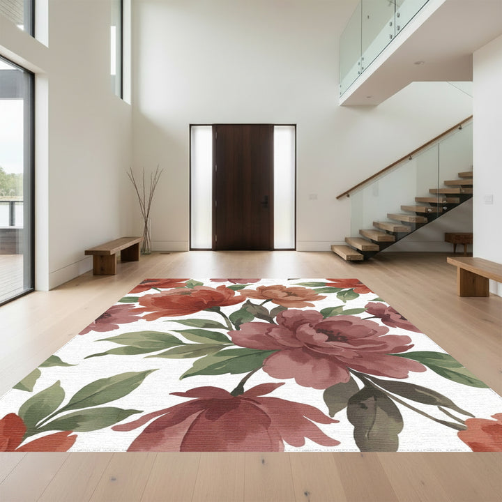 Burnt Sienna Floral Watercolor Arrangement Rug