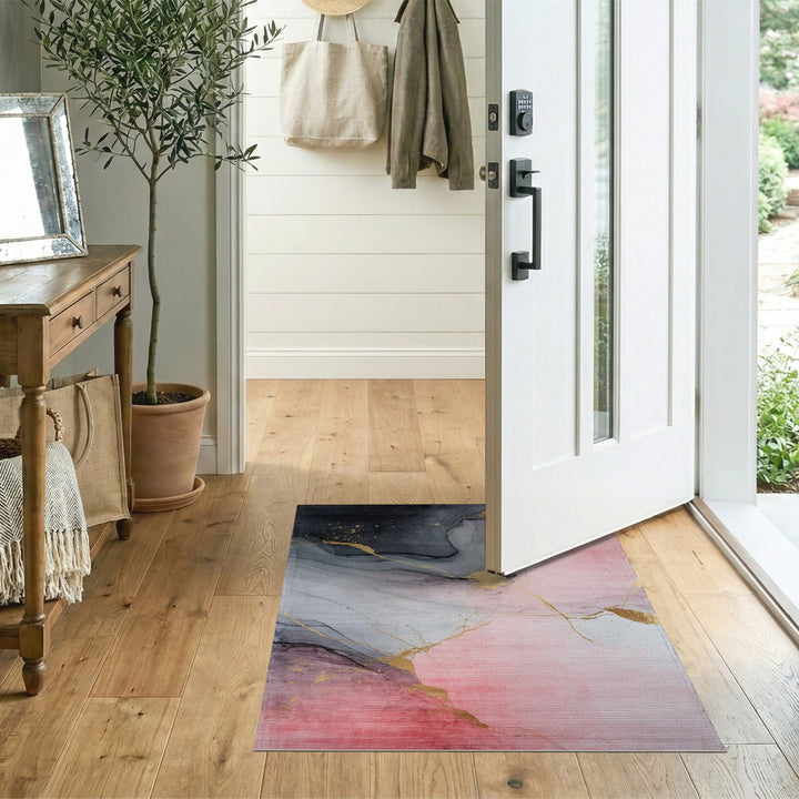 Pink Grey Gold Abstract Marble Area Rug