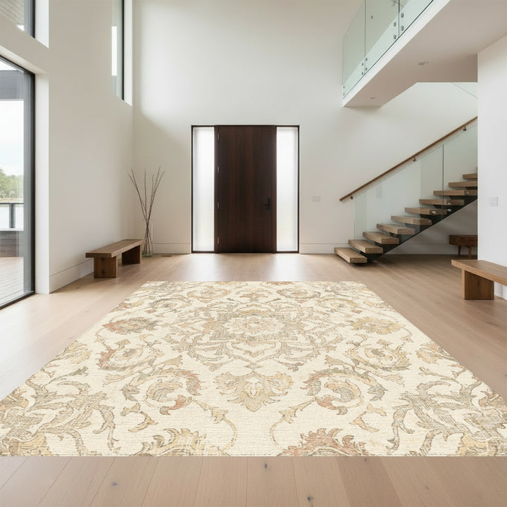 Vintage Cream Floral Damask Rug