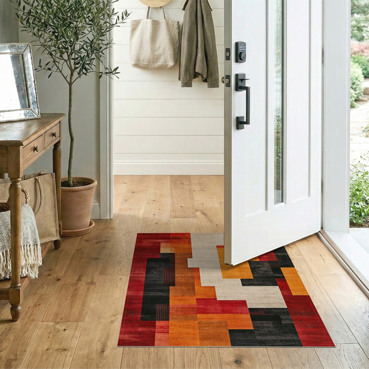 Geometric Modern Multi-color and Patterns Bold Geometric Red Orange Area Rug