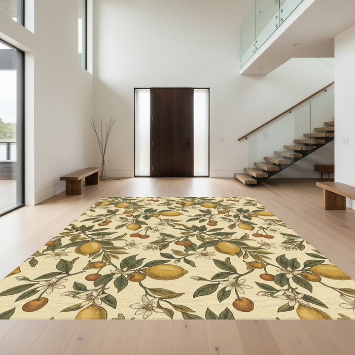 Golden Citrus Cherry Blossom Sprigs Rug