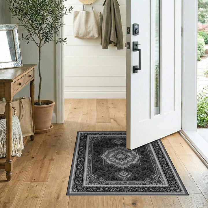 Black White Persian Medallion Area Rug