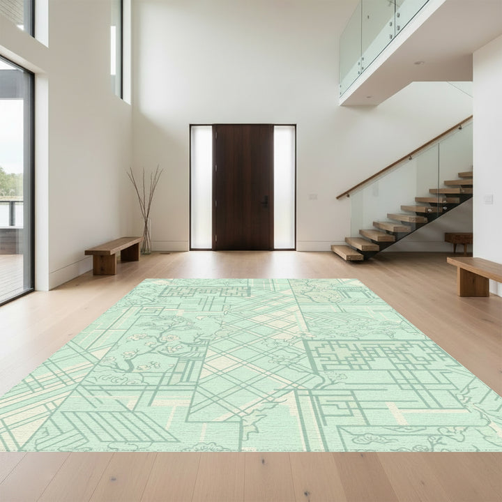 Pastel Pagodas Blossom Geometric Collage Rug