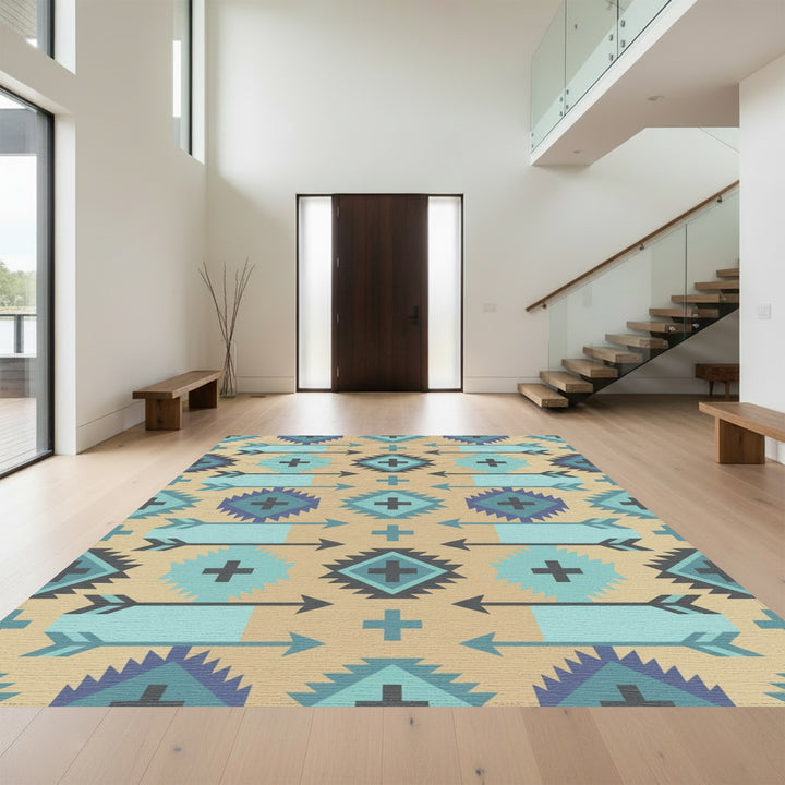 Native Arrow Turquoise Geometric Medallion Rug