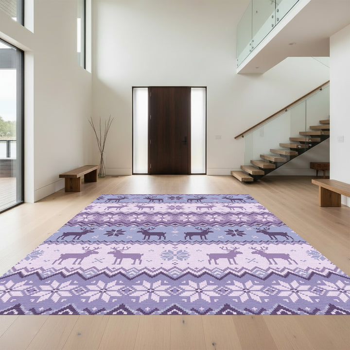 Purple Reindeer Snowflake Nordic Knit Rug