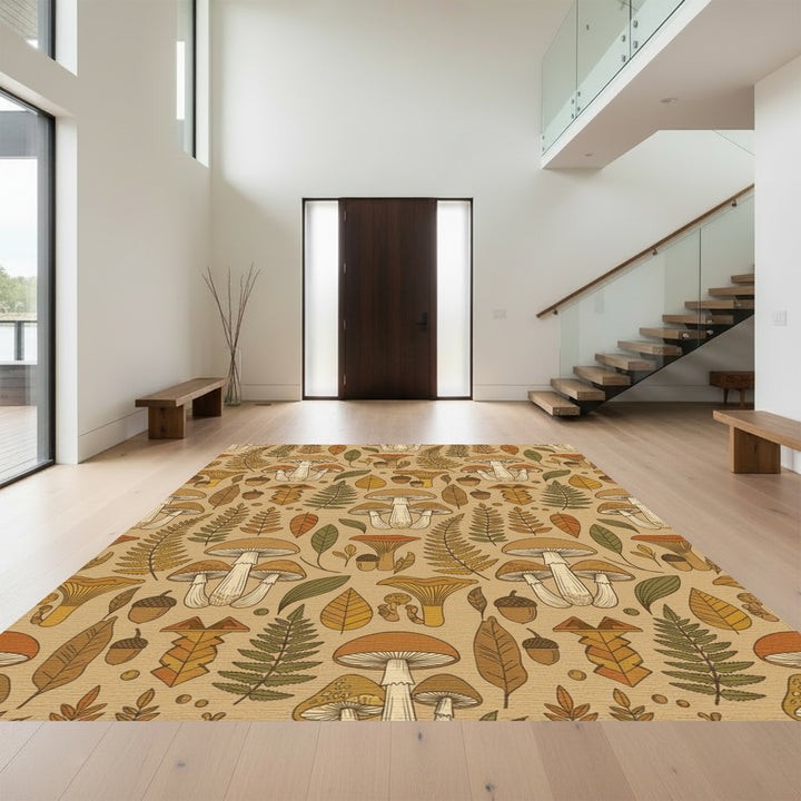 Earthy Autumn Mushroom Fern Acorn Rug