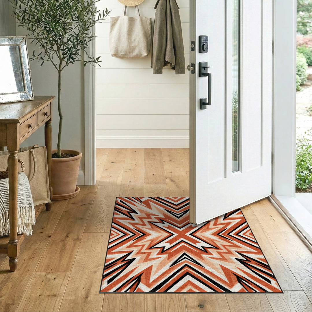 Orange Geometric Chevron Star Area Rug